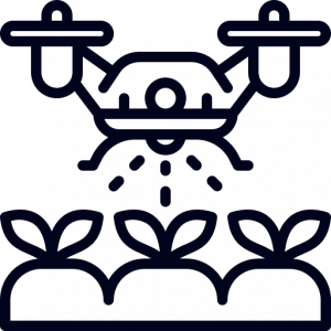 Icono de dron sobre cultivo para agricultura de precisión